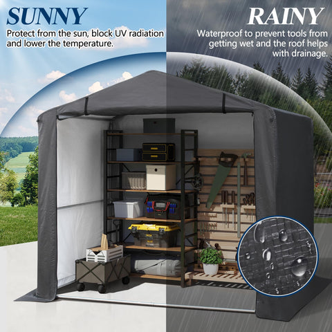 COVERONICS 6' x 4' Outdoor Storage Shelter Shed- Heavy Duty Storage Tent with Roll-up Ventilated Door and Sloping Roof, Portable Storage Tool Shed for Backyard Garden Patio, Gray