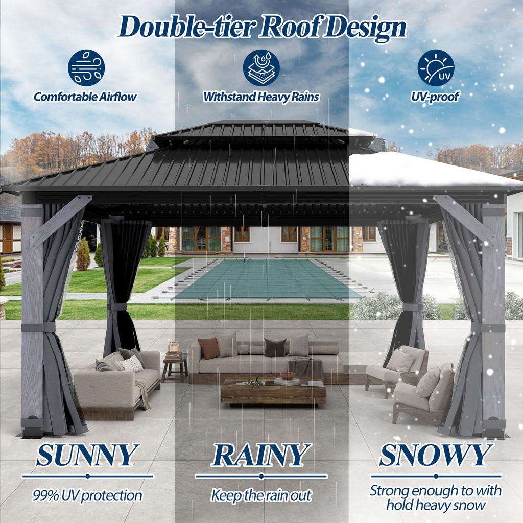 12×16 ft Wood Hardtop Gazebo