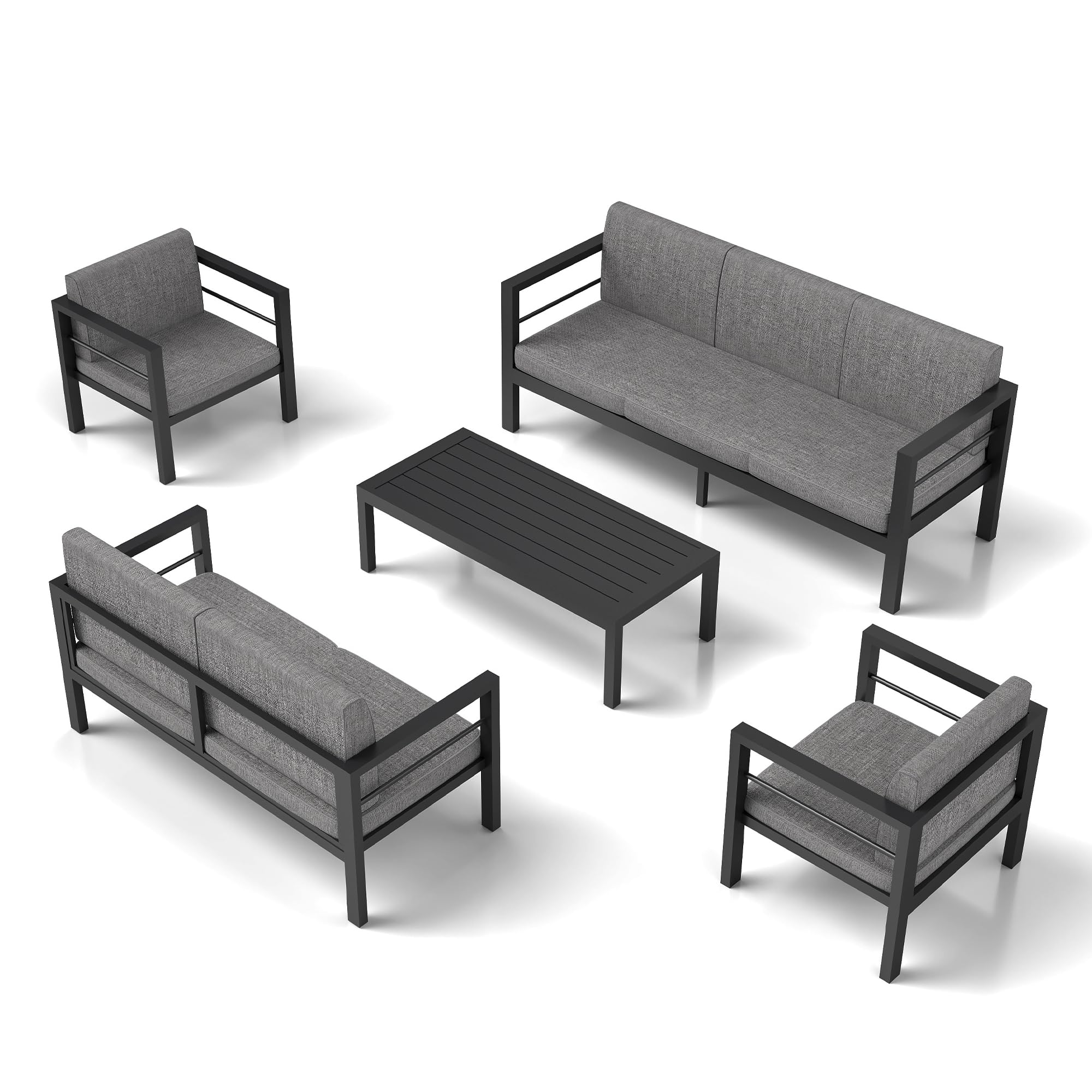 COVERONICS Outdoor 5 Pieces Aluminum Furniture Set - Patio Conversation Set with Upgraded Waterproof Cushions, Perfect for Backyard, Garden, Courtyards, Poolside