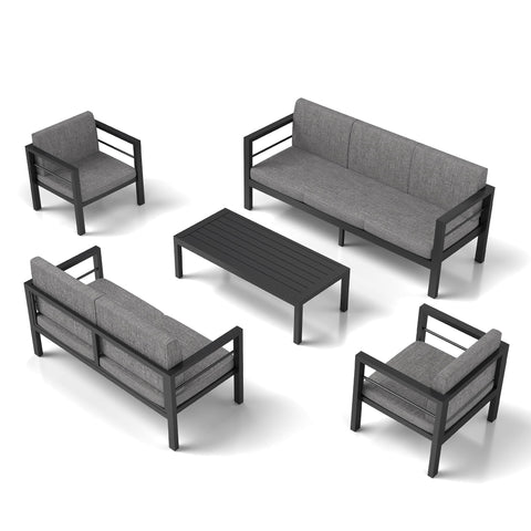 COVERONICS Outdoor 5 Pieces Aluminum Furniture Set - Patio Conversation Set with Upgraded Waterproof Cushions, Perfect for Backyard, Garden, Courtyards, Poolside