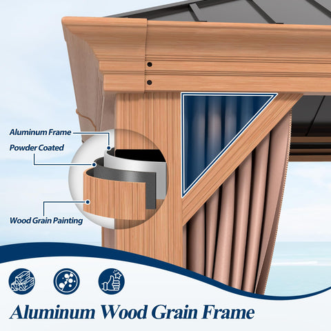 COVERONICS 10' x 12' Outdoor Drainage System Gazebo - Galvanized Steel Hardtop Gazebo with Powder-Coated Aluminum Frame, Heavy-Duty Gazebo with Netting & Curtains for Patio, Garden, Backyard