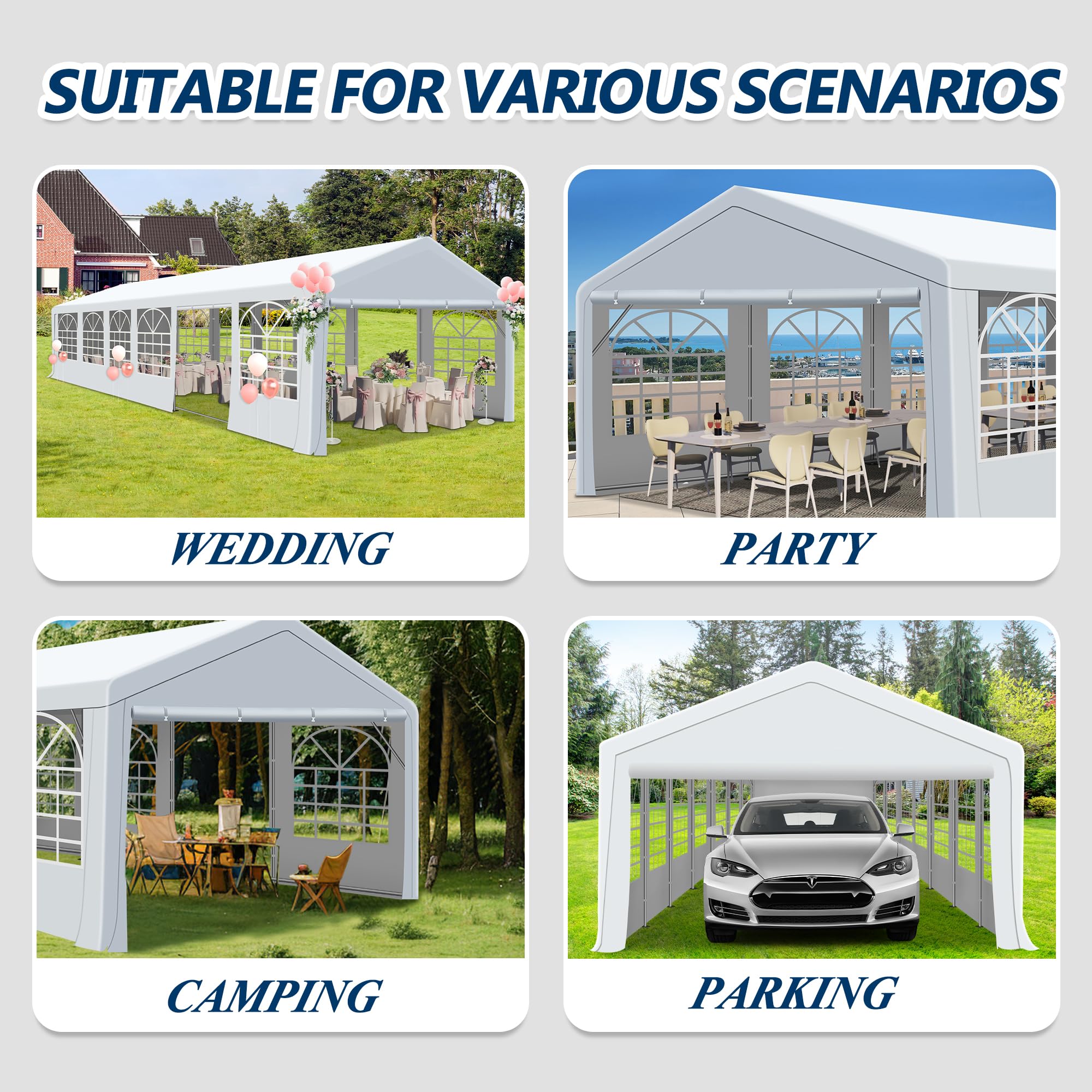COVERONICS Outdoor Canopy - 20'X40' Patio Tent with Rollable Sides and 4 Sandbags, Heavy Duty Steel Frame Carport Gazebo Event Tent Perfect for Wedding, Birthday Party, Outdoor Event