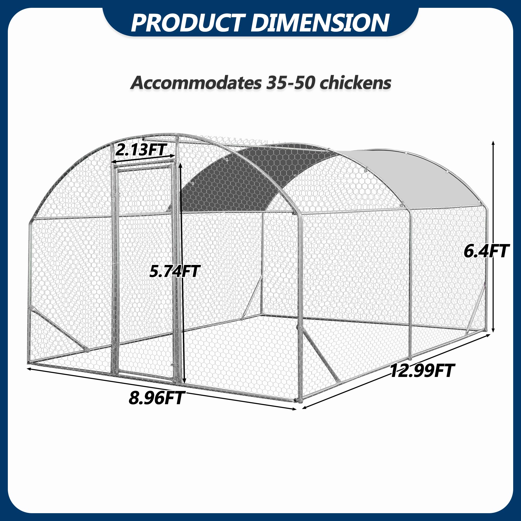 COVERONICS Metal Chicken Coop Run - Outdoor Large Chicken Coop with Waterproof Cover and Security Lock, Walk-in Poultry Pen for Outdoor Yard Farm 9x13x6.5FT (2-Unit Dome Roof Coop)