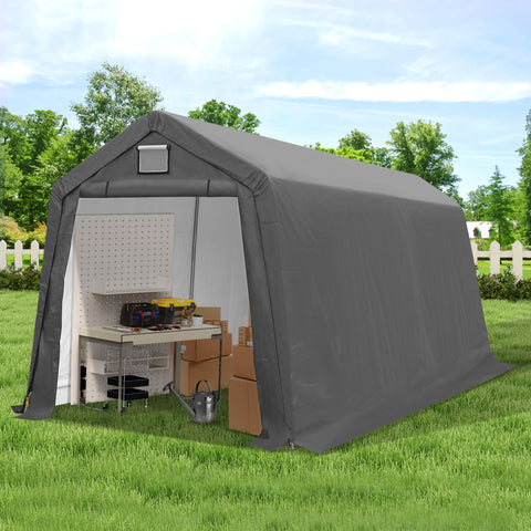 COVERONICS 7' x 12' Outdoor Storage Shed - Heavy Duty Portable Shelter Carport with Ventilation Windows and Roll-up Doors, Storage Shelter Tent for Motorcycle, Bike, Lawnmower and Garden Tools, Grey