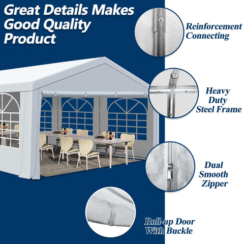 COVERONICS Outdoor Canopy, 20'X20' Patio Tent with Rollable Sides and 4 Sandbags, Heavy Duty Steel Frame Carport Gazebo Event Tent Perfect for Wedding, Birthday Party, Outdoor Event