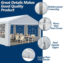 COVERONICS Outdoor Canopy, 20'X20' Patio Tent with Rollable Sides and 4 Sandbags, Heavy Duty Steel Frame Carport Gazebo Event Tent Perfect for Wedding, Birthday Party, Outdoor Event