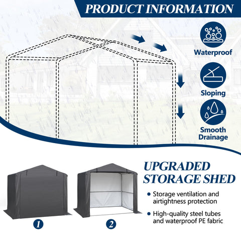 COVERONICS 6' x 4' Outdoor Storage Shelter Shed- Heavy Duty Storage Tent with Roll-up Ventilated Door and Sloping Roof, Portable Storage Tool Shed for Backyard Garden Patio, Gray