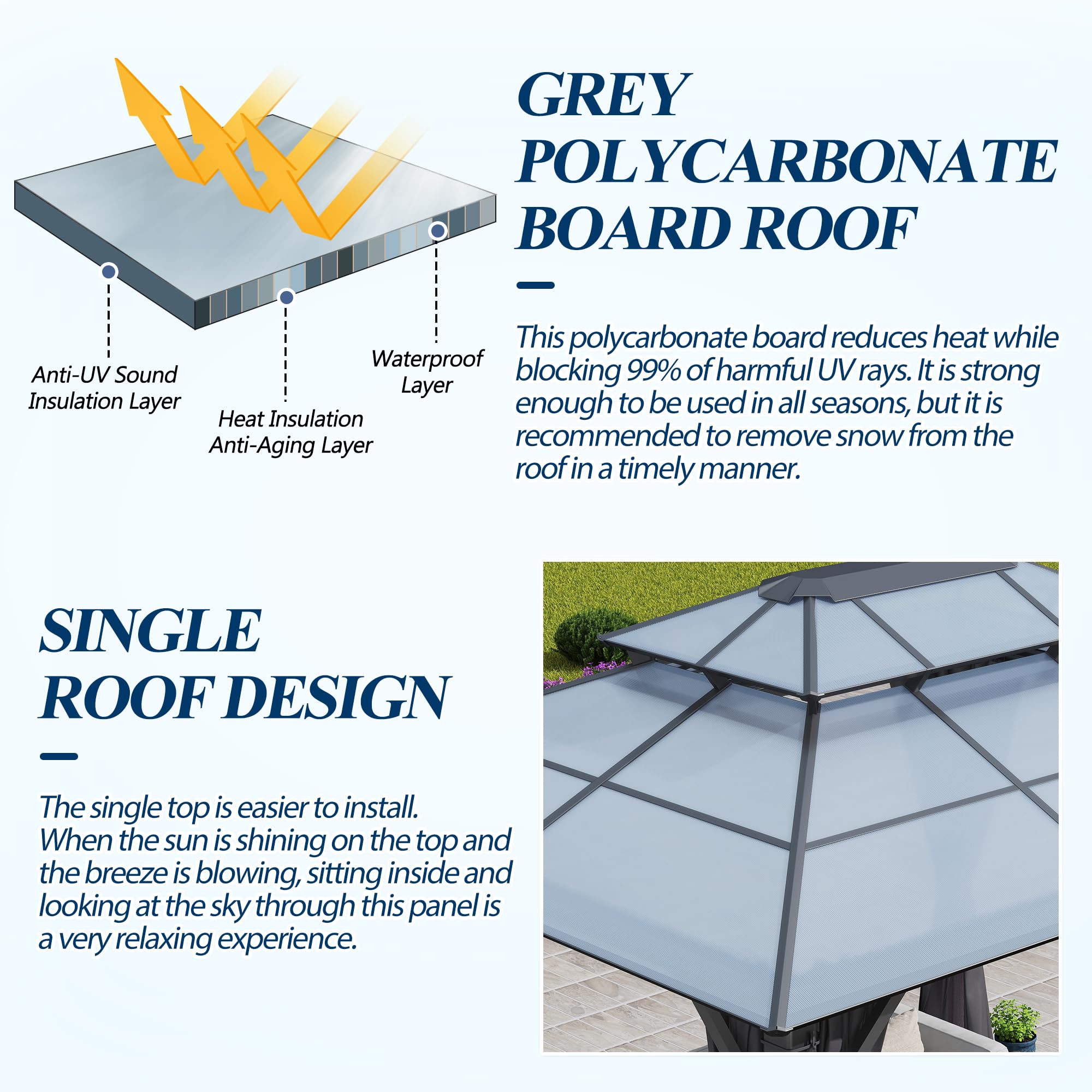 10×12 ft Polycarbonate Hardtop Gazebo with Translucent Double Roof, Netting & Curtains