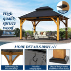 COVERONICS 11FT x 13FT Outdoor Spruce Wooden Gazebo - Patio Wood Frame Gazebo with Galvanized Steel Double Roof, Heavy-Duty Hardtop Gazebos for Garden, Poolside, Deck, Backyard