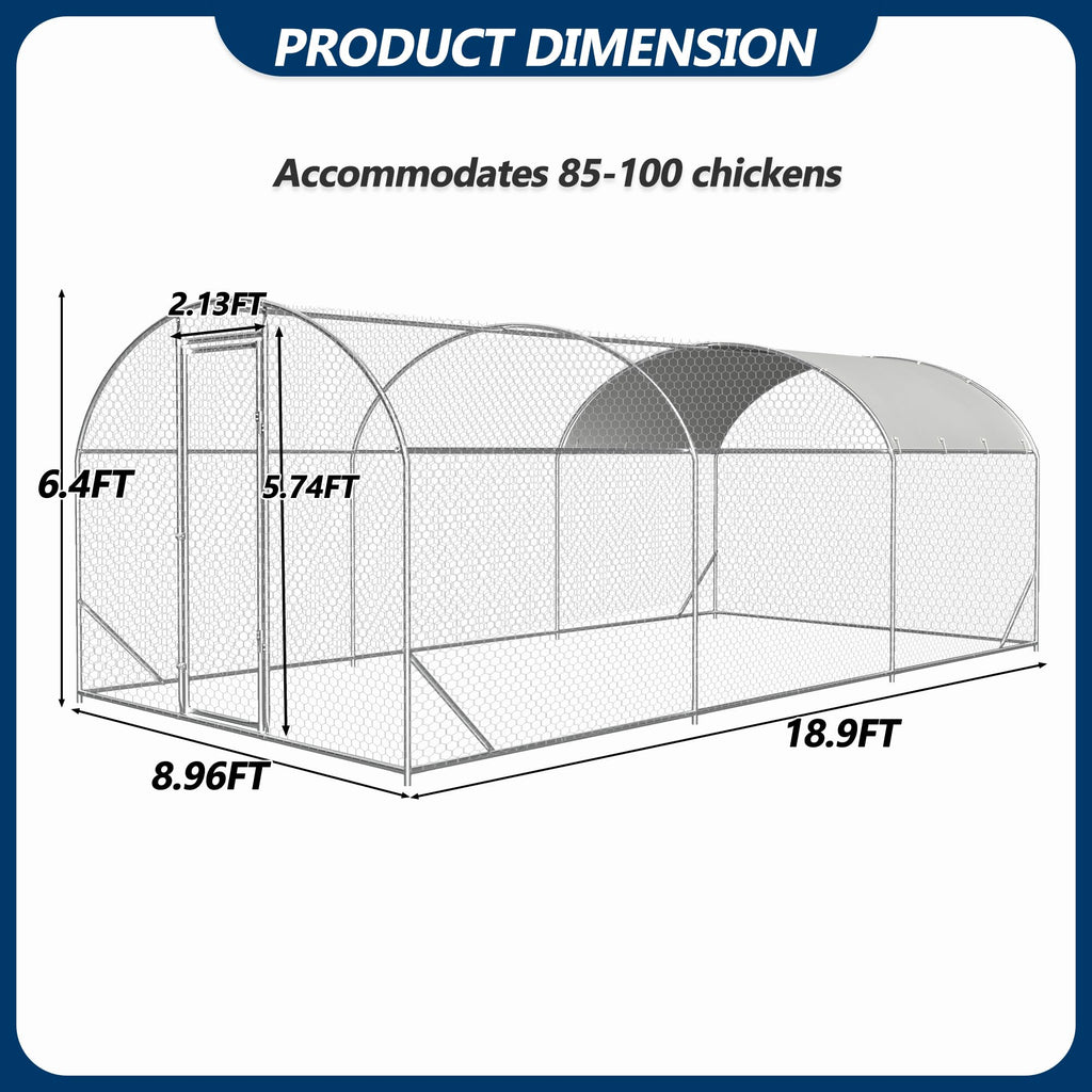 9×19×6.5 ft Metal Chicken Coop Run(3-Unit Dome Roof Coop)