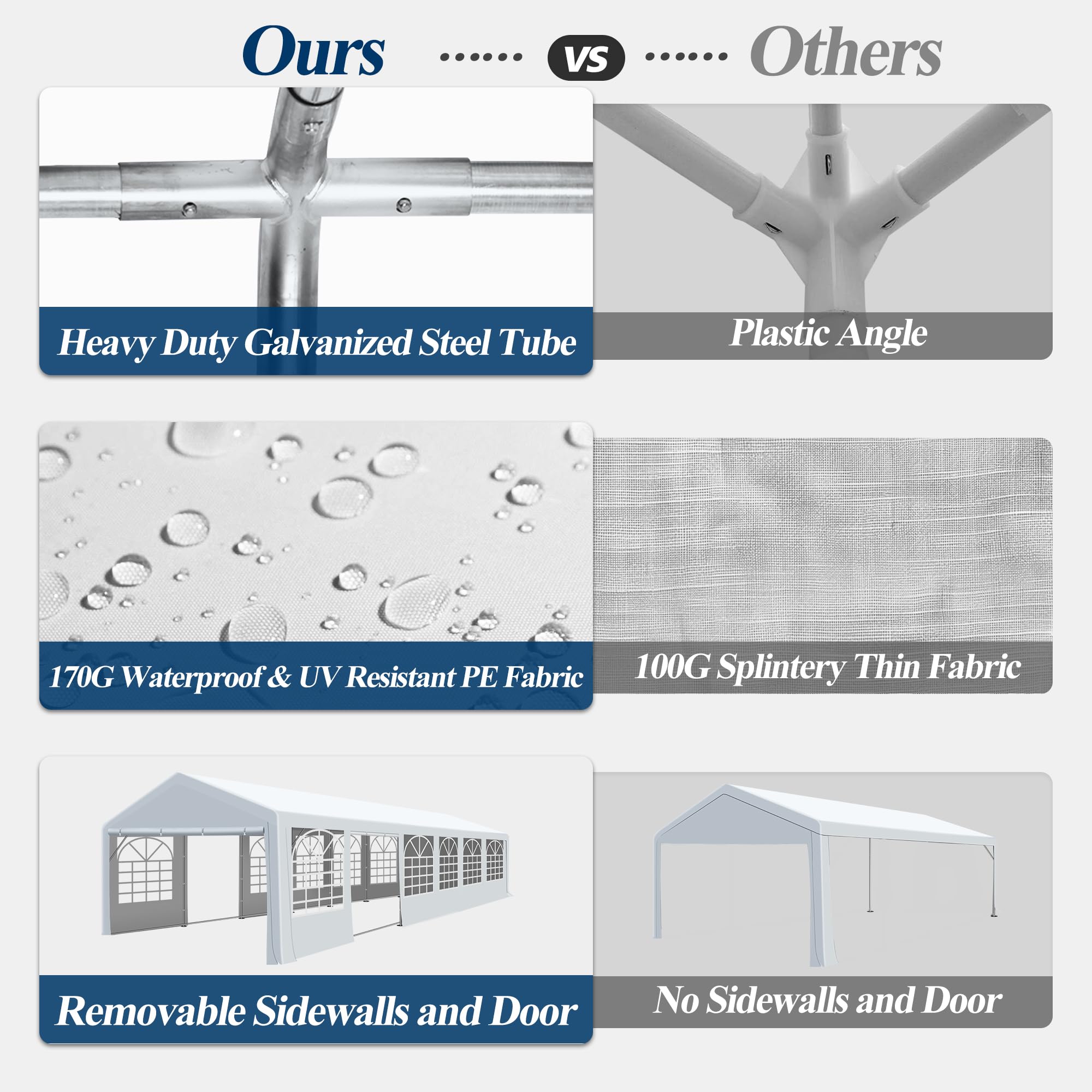 COVERONICS Outdoor Canopy - 20'X40' Patio Tent with Rollable Sides and 4 Sandbags, Heavy Duty Steel Frame Carport Gazebo Event Tent Perfect for Wedding, Birthday Party, Outdoor Event