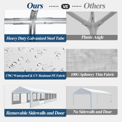 COVERONICS Outdoor Canopy - 20'X40' Patio Tent with Rollable Sides and 4 Sandbags, Heavy Duty Steel Frame Carport Gazebo Event Tent Perfect for Wedding, Birthday Party, Outdoor Event