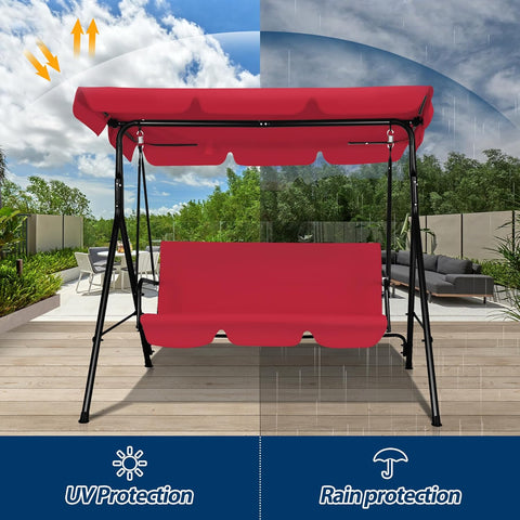 3-Seat Outdoor Porch Swing, Patio Swing Chair with Adjustable Canopy & Durable Metal Frame, Garden Swings Chair with Removable Cushions for Backyard, Terrace, Lawn