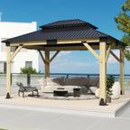 COVERONICS 11FT x 13FT Outdoor Cedar Wooden Gazebo - Patio Wood Frame Gazebo with Galvanized Steel Hardtop, Heavy-Duty Hardtop Gazebo for Garden, Poolside, Deck, Backyard