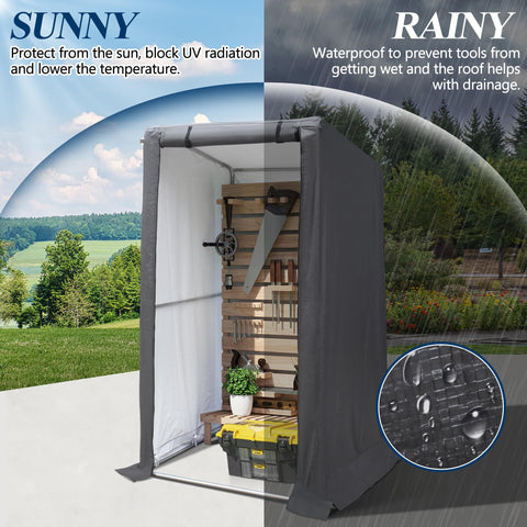 COVERONICS 3' x 3' Outdoor Storage Shelter Shed- Heavy Duty Storage Tent with Roll-up Ventilated Door and Sloping Roof, Portable Storage Tool Shed for Backyard Garden Patio, Gray