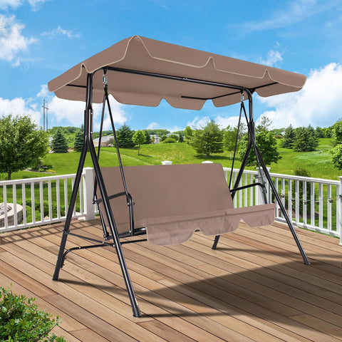 3-Seat Outdoor Porch Swing, Patio Swing Chair with Adjustable Canopy & Durable Metal Frame, Garden Swings Chair with Removable Cushions for Backyard, Terrace, Lawn