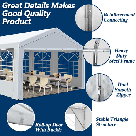COVERONICS Outdoor Canopy - 20'X40' Patio Tent with Rollable Sides and 4 Sandbags, Heavy Duty Steel Frame Carport Gazebo Event Tent Perfect for Wedding, Birthday Party, Outdoor Event