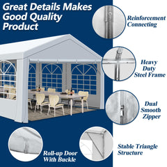 COVERONICS Outdoor Canopy - 20'X40' Patio Tent with Rollable Sides and 4 Sandbags, Heavy Duty Steel Frame Carport Gazebo Event Tent Perfect for Wedding, Birthday Party, Outdoor Event