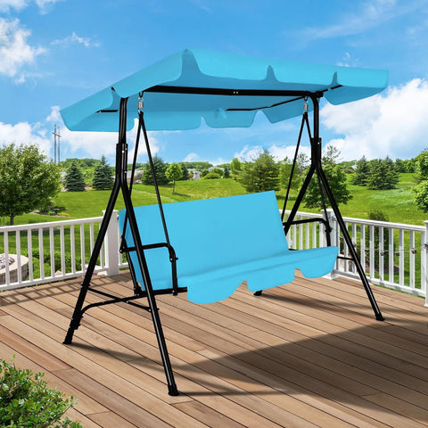 3-Seat Outdoor Porch Swing, Patio Swing Chair with Adjustable Canopy & Durable Metal Frame, Garden Swings Chair with Removable Cushions for Backyard, Terrace, Lawn