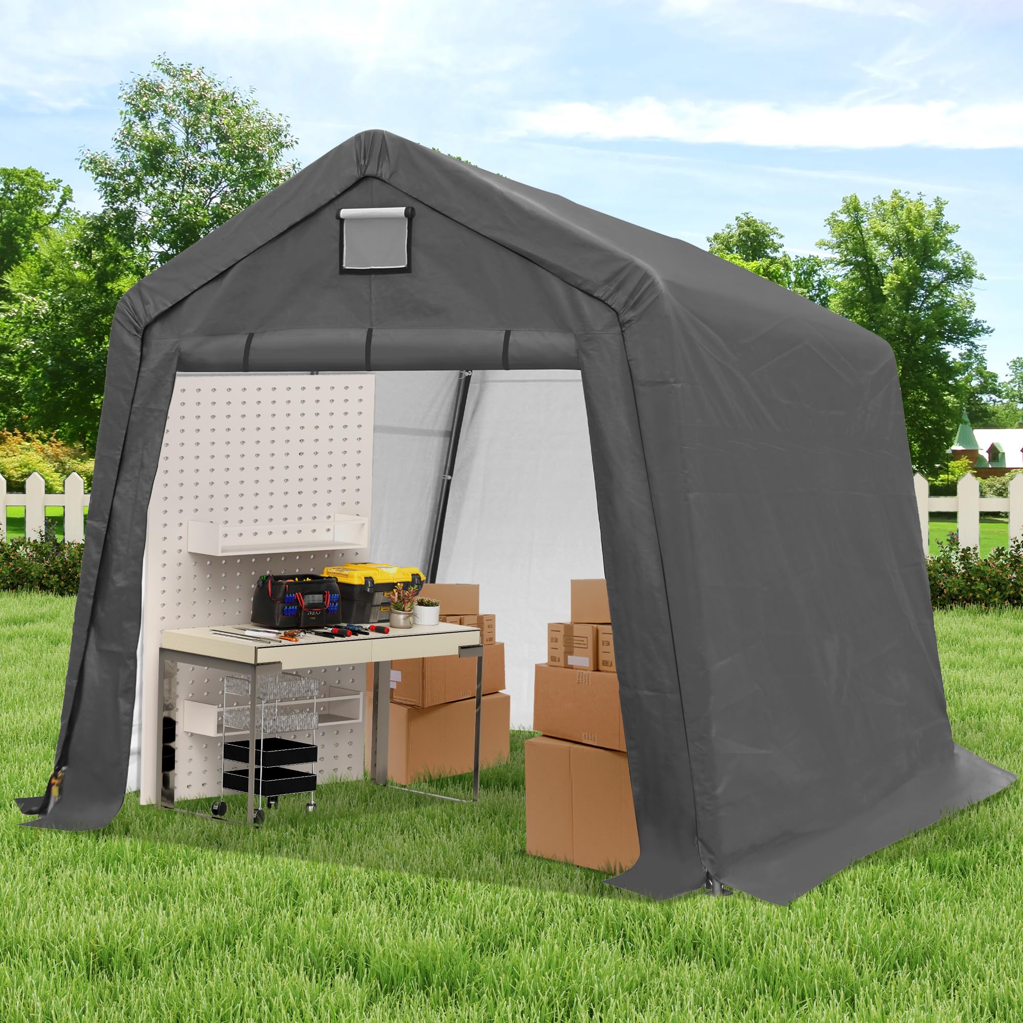 10×10 ft Heavy-Duty Outdoor Storage Shed with Steel Frame & Roll-Up Doors