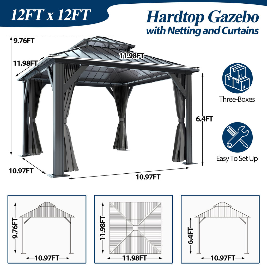 12×12 ft Aluminum Hardtop Gazebo