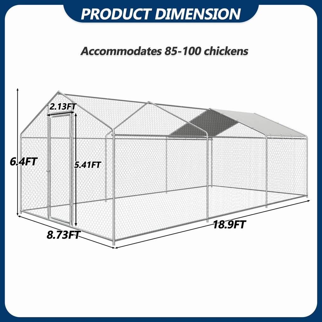 9×19×6.4 ft Metal Chicken Coop Run (3-Unit Spire Roof Coop)