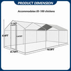9×19×6.4 ft Metal Chicken Coop Run (3-Unit Spire Roof Coop)