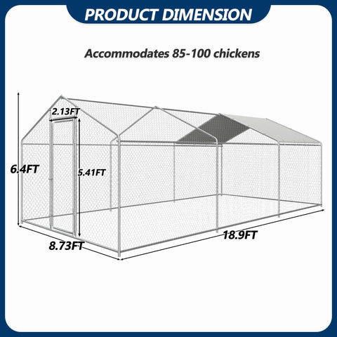 COVERONICS Metal Chicken Coop Run - Outdoor Large Chicken Coop with Waterproof Cover and Security Lock, Walk-in Poultry Pen for Outdoor Yard Farm 9x19x6.4FT (3-Unit Spire Roof Coop)