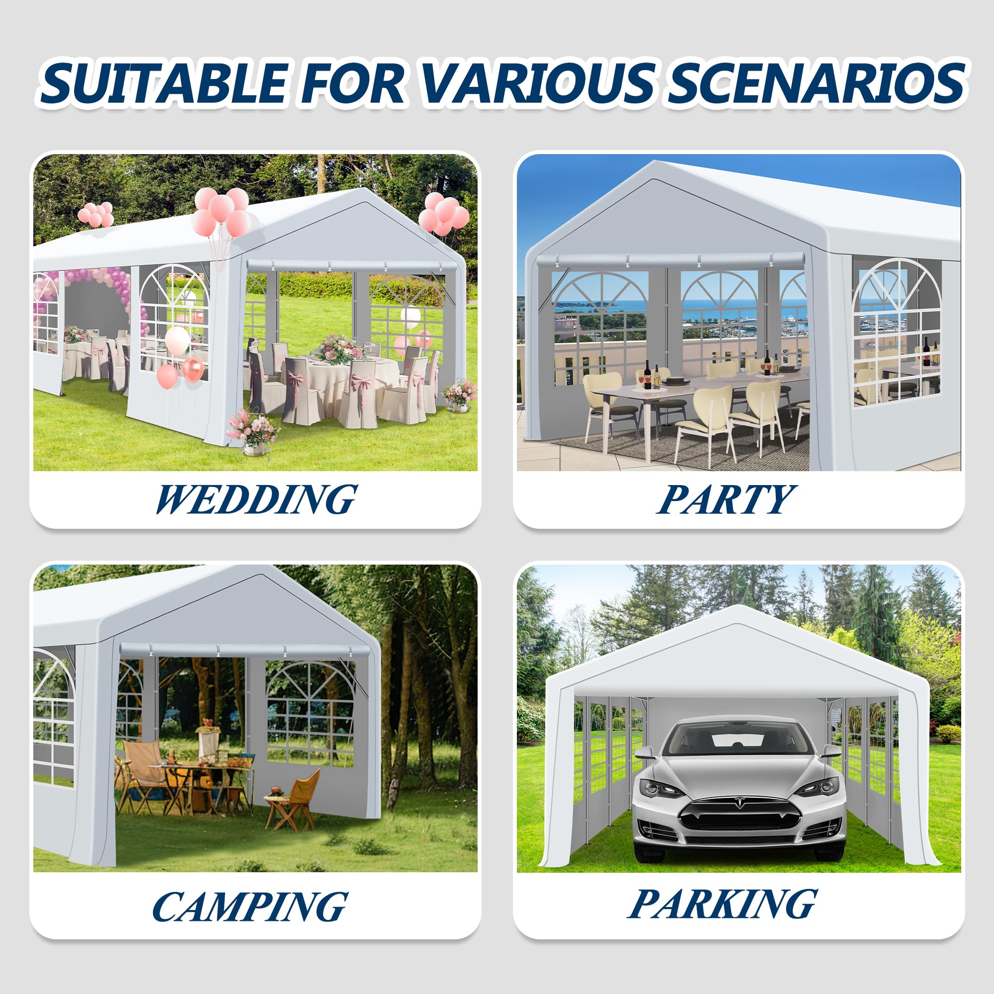 COVERONICS Outdoor Party Tent, 13'X26' Patio Canopy Party Tent with Rollable Sides and 4 Sandbags, Heavy Duty Steel Frame Carport Gazebo Event Tent Perfect for Birthday Party, Wedding, Outdoor Event