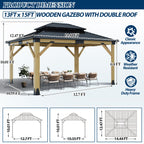 COVERONICS 13FT x 15FT Outdoor Cedar Wooden Gazebo - Patio Wood Frame Gazebo with Galvanized Steel Hardtop, Heavy-Duty Hardtop Gazebo for Garden, Poolside, Deck, Backyard