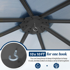 COVERONICS 10FT x 10FT Patio Polycarbonate Hardtop Gazebo with Steel Frame - Outdoor Translucent Single Roof Gazebo with Breathable Netting & Shaded Curtains for Porch, Lawn, Garden, Backyard, Poolside