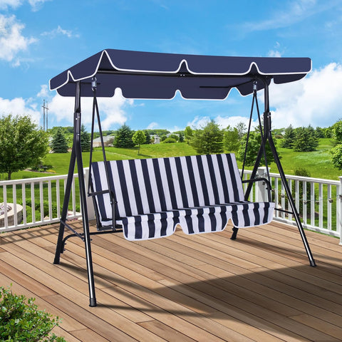 3-Seat Outdoor Porch Swing, Patio Swing Chair with Adjustable Canopy & Durable Metal Frame, Garden Swings Chair with Removable Cushions for Backyard, Terrace, Lawn
