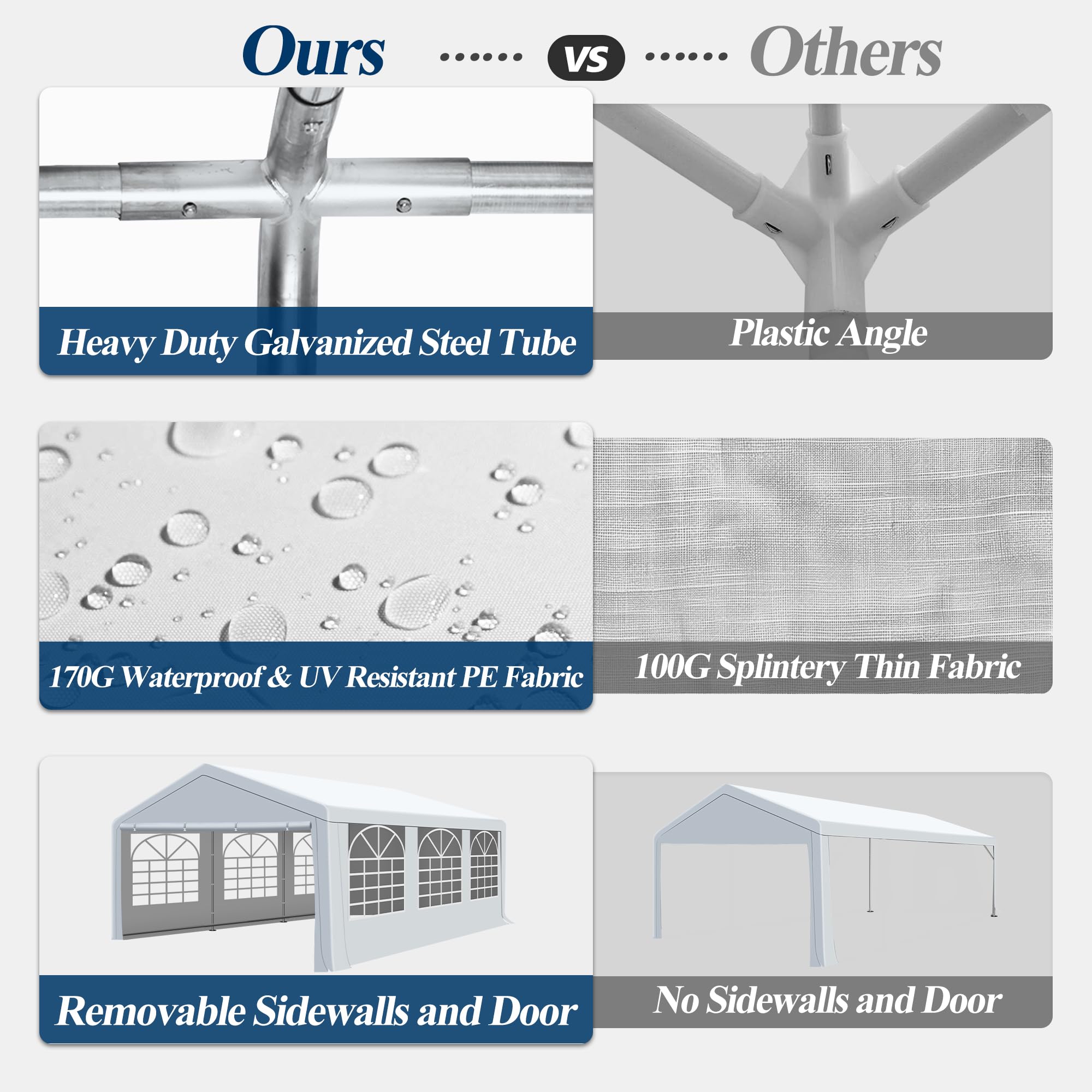 COVERONICS Outdoor Canopy, 20'X20' Patio Tent with Rollable Sides and 4 Sandbags, Heavy Duty Steel Frame Carport Gazebo Event Tent Perfect for Wedding, Birthday Party, Outdoor Event