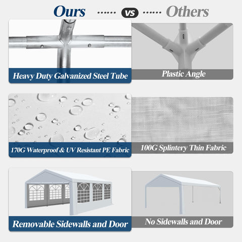 COVERONICS Outdoor Canopy, 20'X20' Patio Tent with Rollable Sides and 4 Sandbags, Heavy Duty Steel Frame Carport Gazebo Event Tent Perfect for Wedding, Birthday Party, Outdoor Event