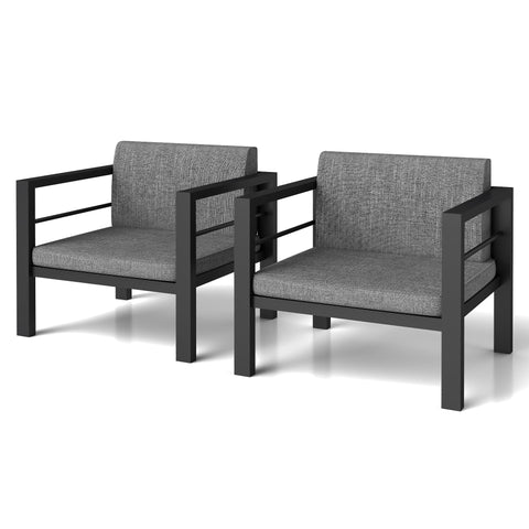 COVERONICS Outdoor 2 Pieces Aluminum Armchair - Patio Sofa Chair with Aluminum Frame and Waterproof Cushions, All-Weather Furniture Conversation Sofa Set Balcony Backyard Poolside Gray