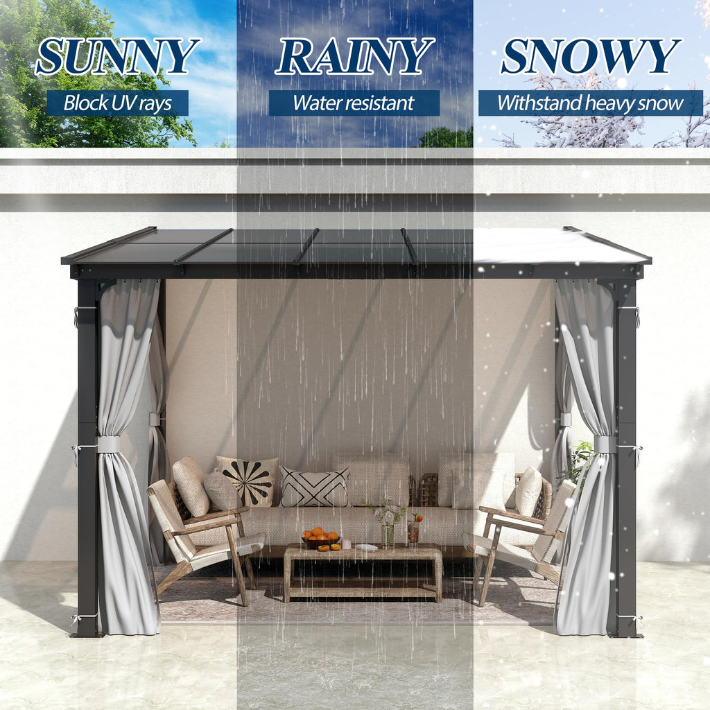 10×10 ft Wall-Mounted Polycarbonate Lean-To Gazebo