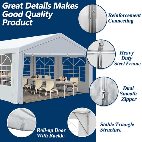 COVERONICS Outdoor Canopy - 13'X20' Patio Tent with Rollable Sides and 4 Sandbags, Heavy Duty Steel Frame Carport Gazebo Event Tent Perfect for Wedding, Birthday Party, Outdoor Event