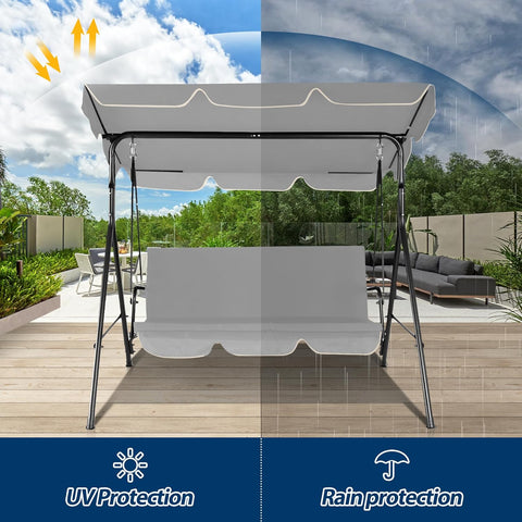 3-Seat Outdoor Porch Swing, Patio Swing Chair with Adjustable Canopy & Durable Metal Frame, Garden Swings Chair with Removable Cushions for Backyard, Terrace, Lawn