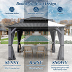 COVERONICS 10FT x 12FT Outdoor Hardtop Gazebo - Patio Cedar Wood Post Gazebo with Galvanized Steel Hardtop, Heavy-Duty Double Roof Pavilion with Netting & Curtains for Garden, Poolside, Deck, Backyard