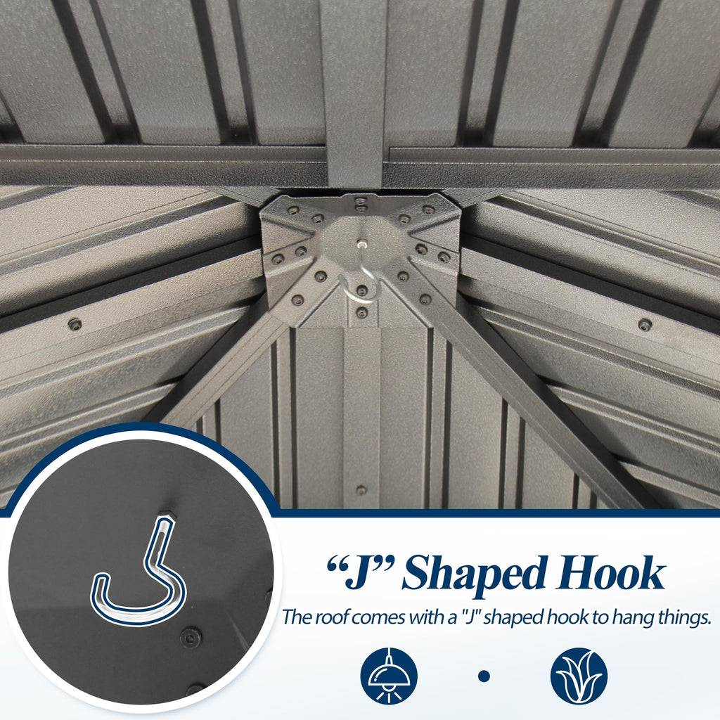 COVERONICS 8.5FT x 8.5FT Outdoor Hardtop Gazebo - Patio Cedar Wood Post Gazebo with Galvanized Steel Hardtop, Heavy-Duty Double Roof Pavilion with Netting & Curtains for Garden, Poolside, Deck, Backyard