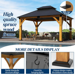 COVERONICS 13FT x 15FT Outdoor Spruce Wooden Gazebo - Patio Wood Frame Gazebo with Galvanized Steel Double Roof, Heavy-Duty Hardtop Gazebos for Garden, Poolside, Deck, Backyard