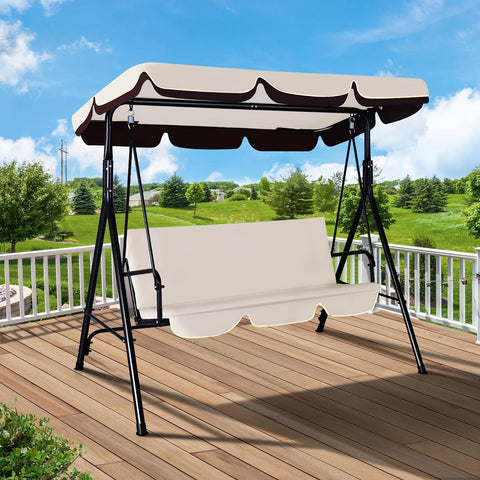 3-Seat Outdoor Porch Swing, Patio Swing Chair with Adjustable Canopy & Durable Metal Frame, Garden Swings Chair with Removable Cushions for Backyard, Terrace, Lawn