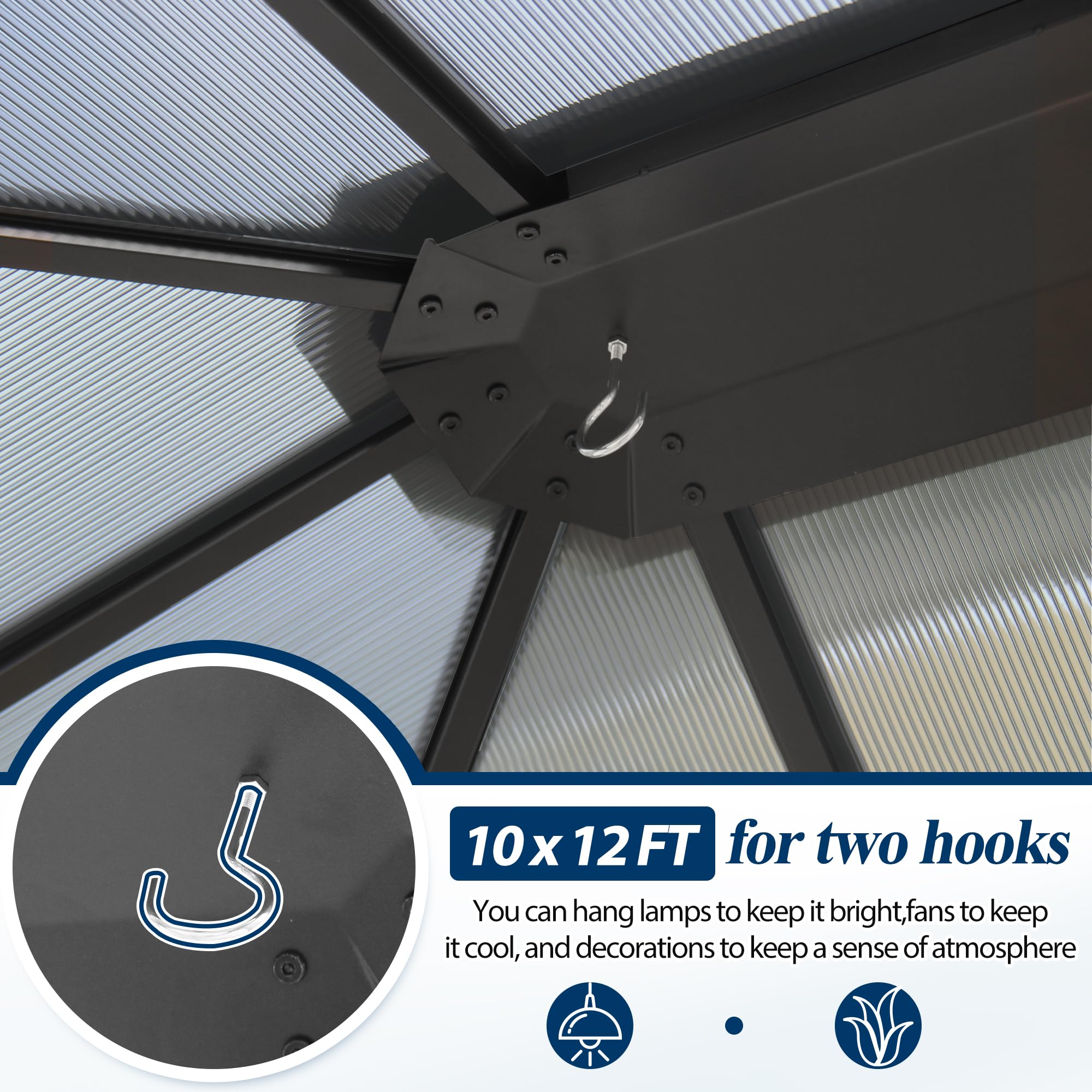 COVERONICS 10' x 12' Porch Polycarbonate Hardtop Gazebo with Steel Frame - Outdoor Translucent Single Roof Gazebo with Breathable Netting & Shaded Curtains for Patio, Lawn, Garden, Backyard, Poolside
