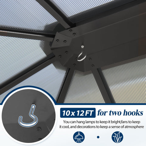 COVERONICS 10' x 12' Porch Polycarbonate Hardtop Gazebo with Steel Frame - Outdoor Translucent Single Roof Gazebo with Breathable Netting & Shaded Curtains for Patio, Lawn, Garden, Backyard, Poolside