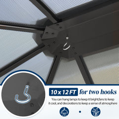 COVERONICS 10' x 12' Porch Polycarbonate Hardtop Gazebo with Steel Frame - Outdoor Translucent Single Roof Gazebo with Breathable Netting & Shaded Curtains for Patio, Lawn, Garden, Backyard, Poolside