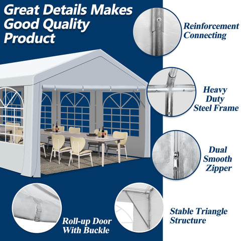 COVERONICS Outdoor Party Tent, 13'X26' Patio Canopy Party Tent with Rollable Sides and 4 Sandbags, Heavy Duty Steel Frame Carport Gazebo Event Tent Perfect for Birthday Party, Wedding, Outdoor Event