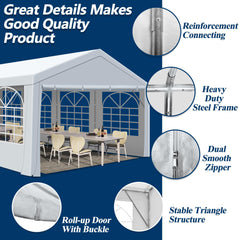 COVERONICS Outdoor Party Tent, 13'X26' Patio Canopy Party Tent with Rollable Sides and 4 Sandbags, Heavy Duty Steel Frame Carport Gazebo Event Tent Perfect for Birthday Party, Wedding, Outdoor Event