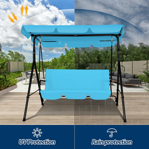 3-Seat Outdoor Porch Swing, Patio Swing Chair with Adjustable Canopy & Durable Metal Frame, Garden Swings Chair with Removable Cushions for Backyard, Terrace, Lawn