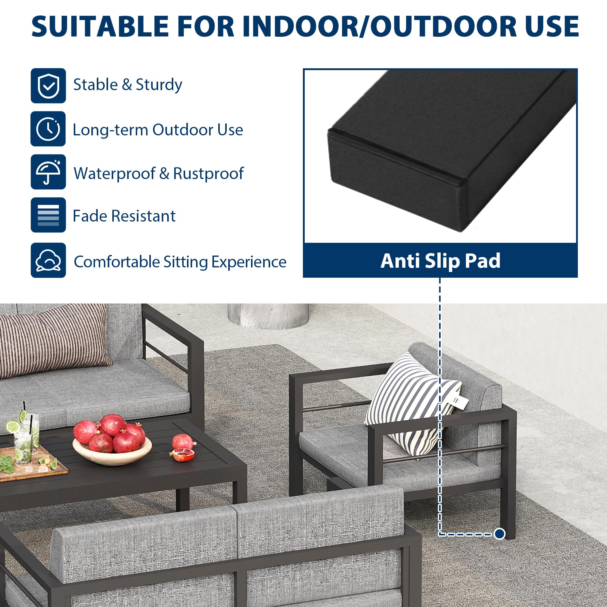 COVERONICS Outdoor 5 Pieces Aluminum Furniture Set - Patio Conversation Set with Upgraded Waterproof Cushions, Perfect for Backyard, Garden, Courtyards, Poolside