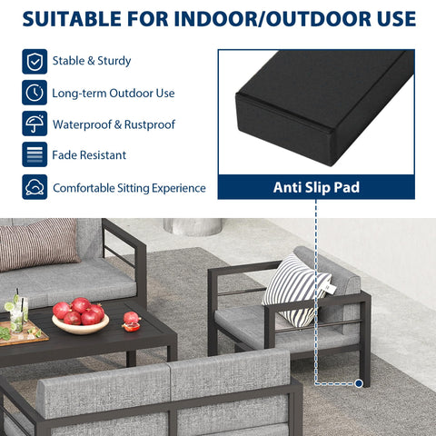 COVERONICS Outdoor 5 Pieces Aluminum Furniture Set - Patio Conversation Set with Upgraded Waterproof Cushions, Perfect for Backyard, Garden, Courtyards, Poolside